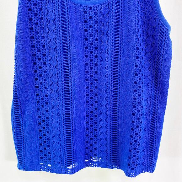 RAFAELLA Blue Eyelet Sheer Sleeveless Scoop Neck Top - Picture 8 of 9